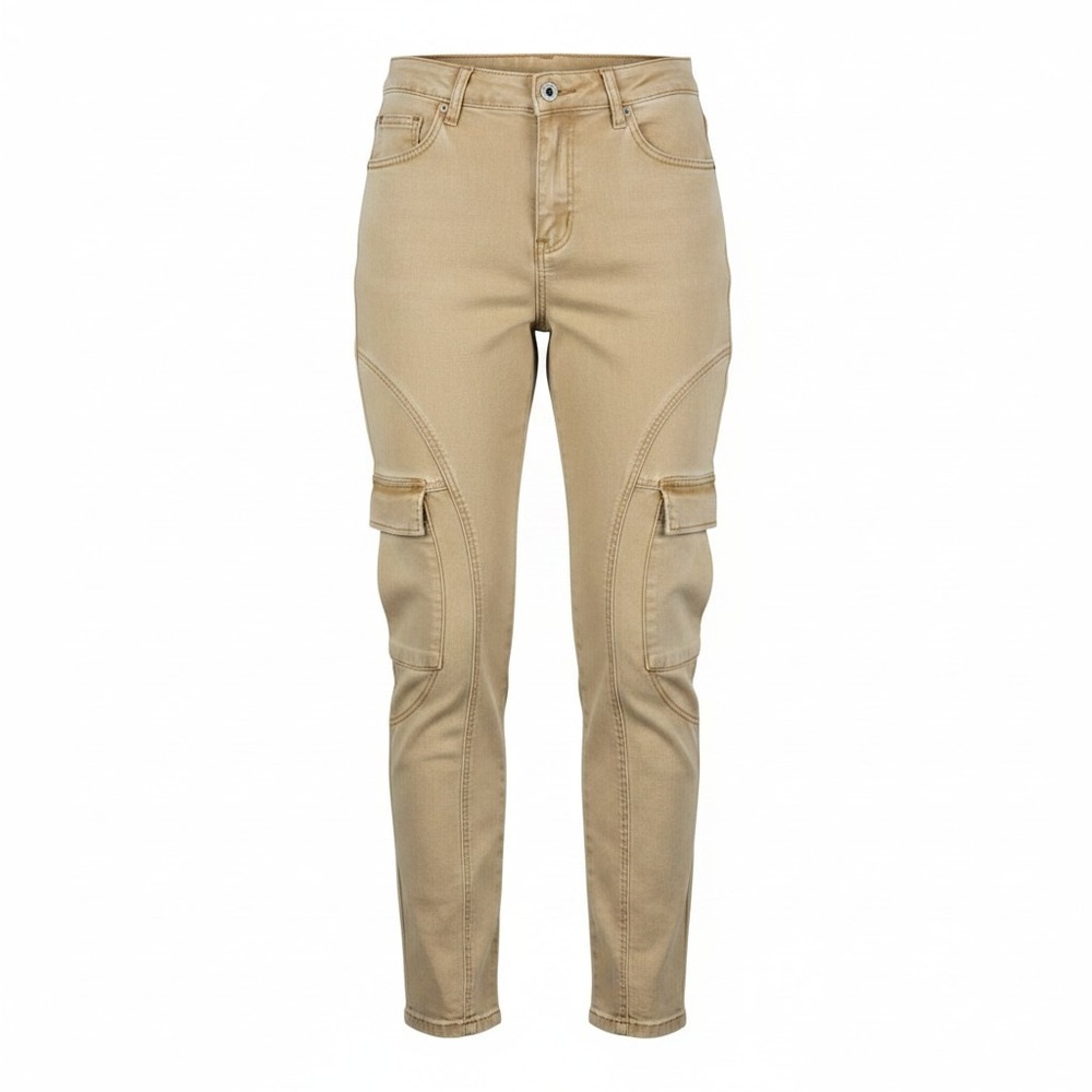 Womens High Waisted Cargo Jeans Mustard Tan Straight Leg Utility Pants Size L